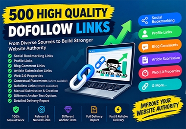 500 Quality mix Backlinks for SEO with Diverse Link Sources