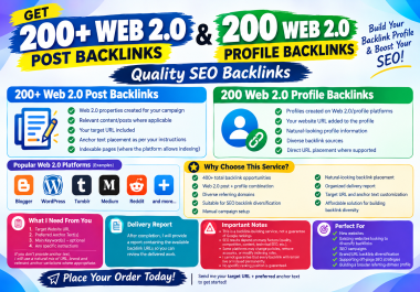 Get 200+ Web 2.0 Posts & 200 Web 2.0 Profile Backlinks - Quality SEO Backlinks
