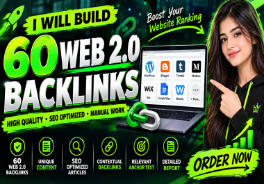 I will build 60 high quality Web 2.0 backlinks with SEO optimized content