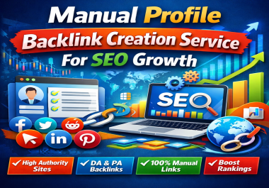 Manual profile Backlink Creation Service For SEO Growth this title for Create a image for SEO Clerk