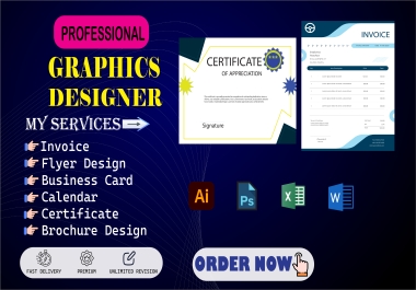 Professional Graphic Designer for Invoice,  Flyer,  Business Card,  Certificate & Brochure Design