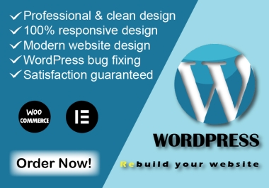 You will get WordPress website design,  redesign,  clone,  revamp,  or a bug fix