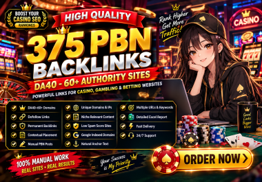 375 Premium Homepage Casino PBN Backlinks DA40- 60+ High Authority Sites