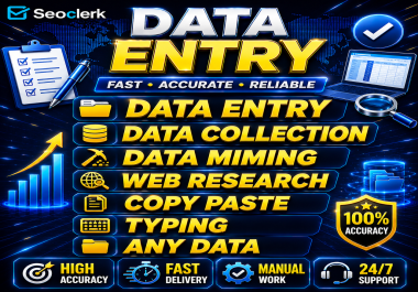 I will do professional data entry,  web research,  copy paste and data collection