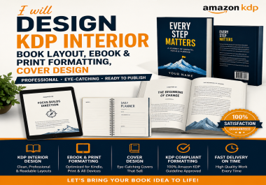 I will design KDP interior book layout,  ebook,  and print formatting,  cover design