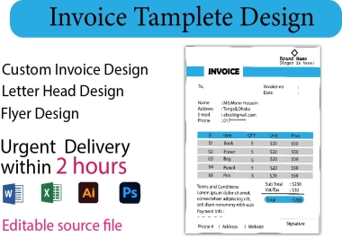 I Will Provide Invoice Design Templete, Flyer Design and Letter Head Design
