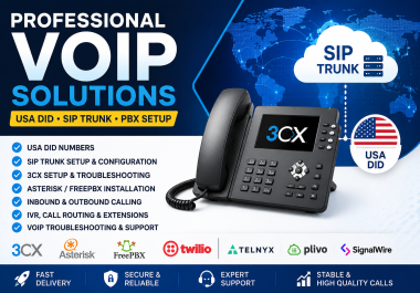I will set up VoIP,  SIP trunk,  3CX,  FreePBX and cloud phone systems