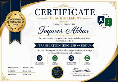 Professional English- Urdu- Hindi- Arabic Translation