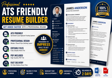 I Will Create a Professional ATS Friendly Resume and CV Design with 2 revisions