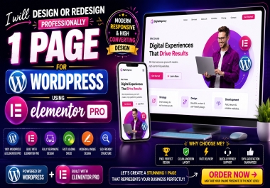 I will design or redesign Professionally 1 Page for WordPress website using Elementor Pro