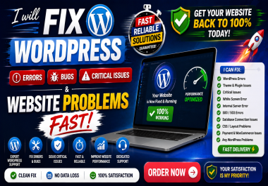 I will fix 1 task wordpress errors,  bugs,  critical issues and website problems fast