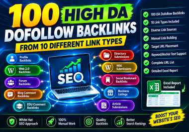 I will build 100 high da manual seo dofollow backlinks