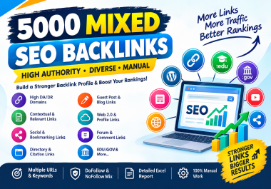 5000 Mixed High Authority SEO Backlinks - Manual & Diverse Link Building