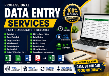 I will be your virtual assistant for data entry,  web research and data mining