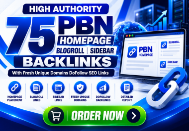 75 PBN Homepage Blogroll Sidebar Backlinks With Fresh Unique Domains DoFollow SEO Links