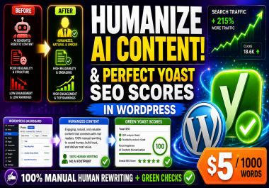 I will humanize AI content and optimize Yoast SEO in WordPress