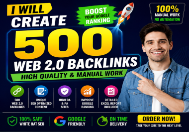 I will create 500 high quality web 2.0 backlinks manually with SEO optimized content