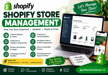 I Will Manage Your Shopify Store,  Products,  Collections,  and Daily Operations