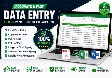 I will do fast and accurate Excel data entry,  copy paste,  PDF to Excel and Word