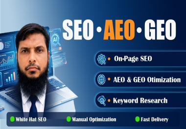 I will do on page SEO,  AEO,  GEO optimization and keyword research for higher rankings