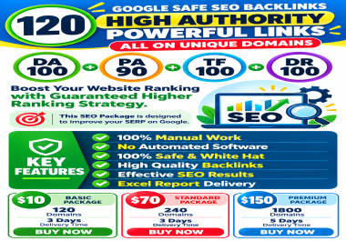 120 Manual High Authority SEO Backlinks on Unique Domains with DA 100,  EDU & GOV Links
