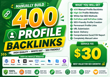 For SEO and website authority,  I will create 400 high-quality manual profile backlinks.