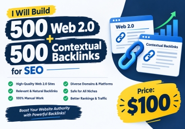 I will build 500 Web 2.0 and 500 contextual backlinks for SEO