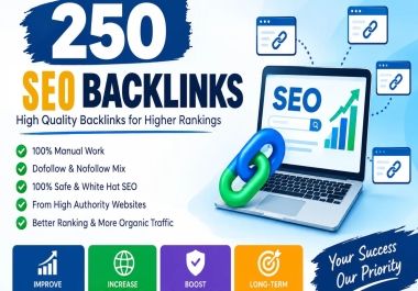 250 SEO Backlinks from Profile Backlinks,  Web 2.0,  Forum Posts,  PDF Submissions,  and Directories