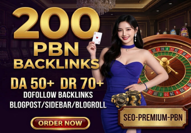 200 DA 50+ DR 70+ Dofollow PBN Backlinks Blog Post,  Sidebar & Blogroll