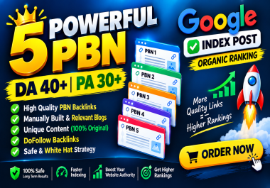 5 Powerful & Permanent DA40+ PBNs SEO Homepage Backlinks