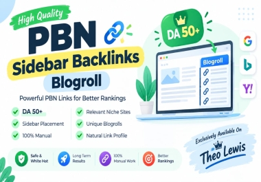 Get Premium 50 PBN Sidebar Blogroll Homepage DA 50+ Backlinks