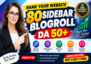 80 Premium Sidebar Blogroll Backlinks - DA 50+ High Authority Sites for Powerful SEO