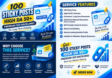 100 High DA 50+ Sticky Posts - Premium Backlinks for SEO Growth
