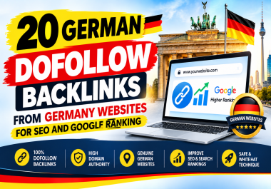 You will get 20 German dofollow backlinks from Germany websites for SEO and Google ranking