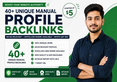 I will build 40 high quality profile backlinks to boost your site authority with Detailed Report.