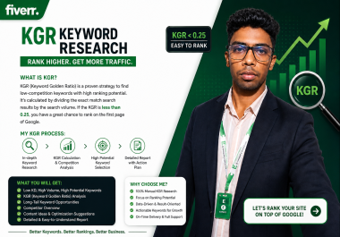 I will find low competition kgr and long tail keywords for SEO