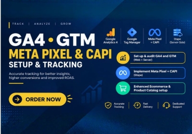 I will set up GA4 GTM Meta Pixel CAPI and ecommerce tracking