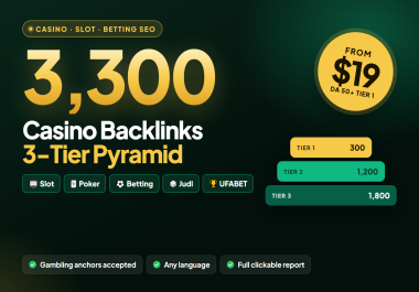 3,300 Casino Backlinks 3-Tier Pyramid DA 50+ for Slot,  Judi,  Poker & Betting