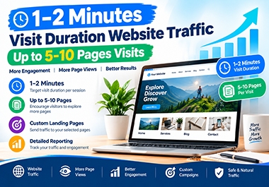Will Send 1- 2 Minutes Visit Duration Website Traffic With Up to 5- 10 Page Visits