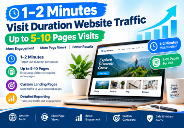 Will Send 1- 2 Minutes Visit Duration Website Traffic With Up to 5- 10 Page Visits