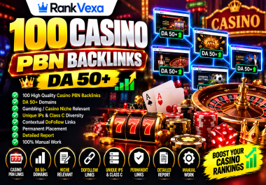 100 CASINO PBN BACKLINKS DA 50+ High Authority Casino SEO Backlinks