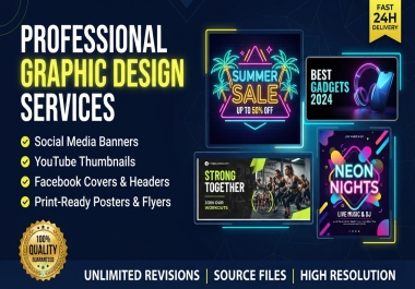 I will design professional banner,  youtube thumbnail,  facebook cover and graphic poster