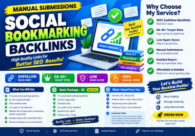 Create 75 Dofollow Social Bookmarking Backlinks on DA 40+ Sites