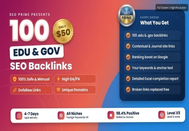 I will provide 100 high quality EDU and GOV SEO backlinks for google ranking