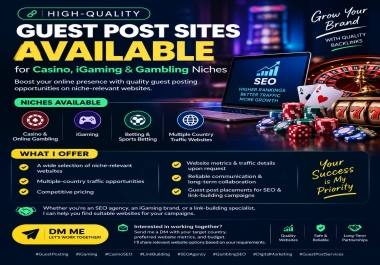 I Will Provide Quality Guest Post Backlinks on Casino,  iGaming,  Gambling,  Law and Crypto Websites