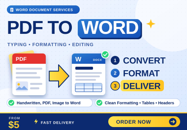I will convert PDF,  images,  handwritten notes to Word,  typing and formatting
