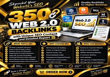 I Will Build 350 Web 2.0 Backlinks with Unique SEO Content and Detailed Report