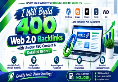 I'll generate 400 Web 2.0 backlinks using original SEO content and thorough reports
