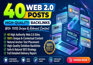 40 High Quality Web 2.0 Backlinks With Fresh Content