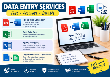 I will do PDF to Word conversion,  Excel data entry,  typing,  formatting,  and copy-paste tasks
